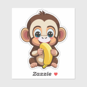 Adesivo Bebê Macaco Fofo Com Sua Refeição Favorita Banana