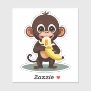 Adesivo Bebê Macaco Fofo Com Sua Refeição Favorita Banana