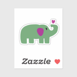 Adesivo Bebê menina fofa elefante verde com coração rosa