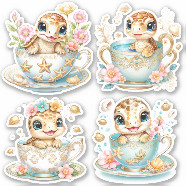 Adesivo Bebê Tartaruga Elegante em Xícara de Chá -  Arranj (Frente)