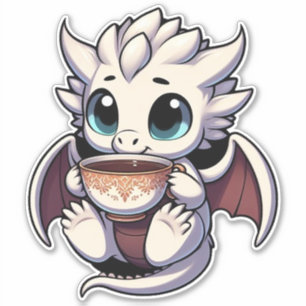 Adesivo Bebê White Dragon bebendo chá de café
