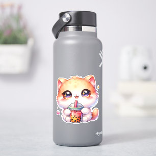 Adesivo Bebendo de gato Boba Cute Bubble Tea