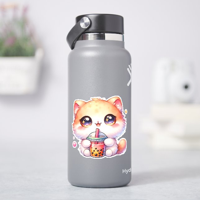 Adesivo Bebendo de gato Boba Cute Bubble Tea (HidroFlask)