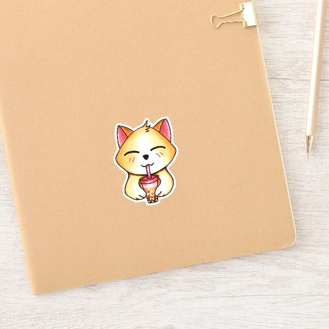 Adesivo bebendo de gato kawaii Boba Milk tea (Notebook)