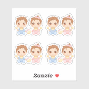 Adesivo Bebês gêmeos Garoto e Rapariga Conjunto de 4