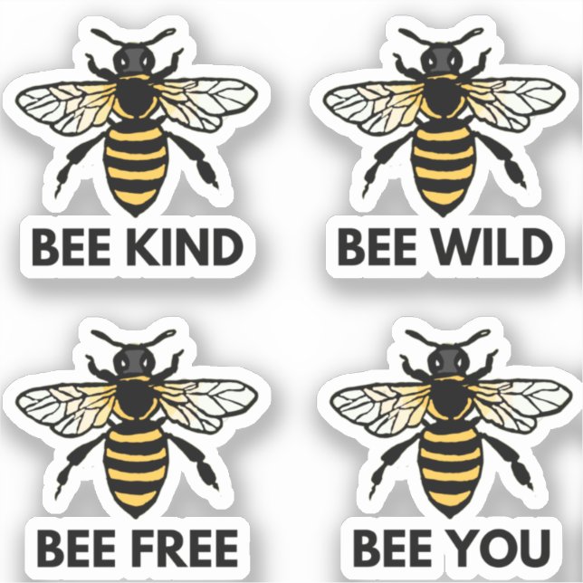 Adesivo Bee Free Wild Kind You Bumblebee Ilustrado (Frente)