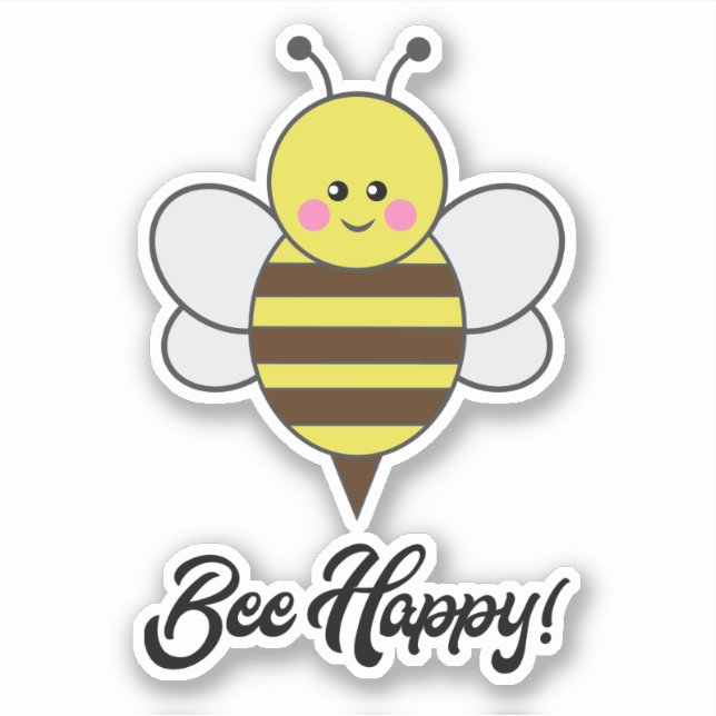 Adesivo Bee Happy Kawaii Bee Buzz Cute Bumblebee citação (Frente)