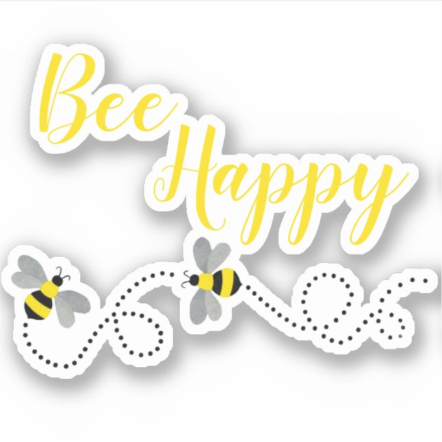 Adesivo Bee Happy | Vinheta de vinilo com corte personaliz (Frente)