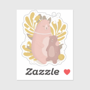 Adesivo Bela animal. Mãe e bebê. Dia de as mães. Urso de P