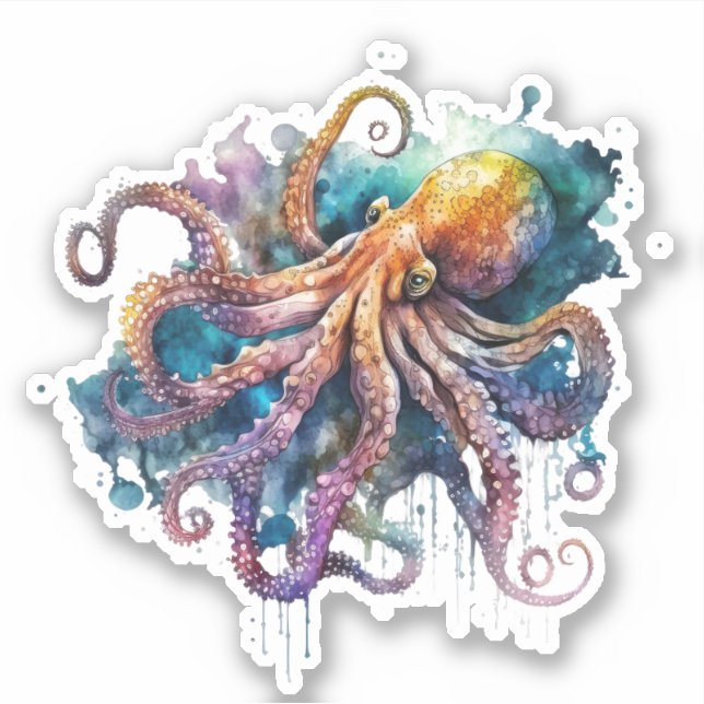 Adesivo Bela Aquarela Octopus Vinyl Sticker (Frente)
