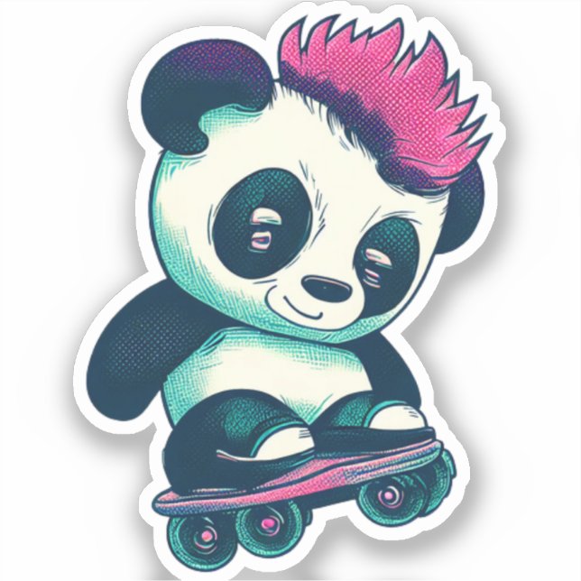Adesivo Bela Panda Bela com Mohawk | Skater Panda (Frente)