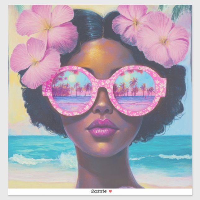 Adesivo Beleza tropical em tons de rosa (Folha)