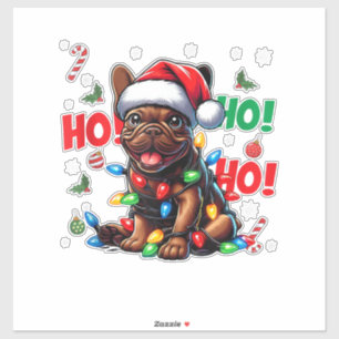Adesivo Belo Buldogue Francês Natal Santa Hat Lights HO