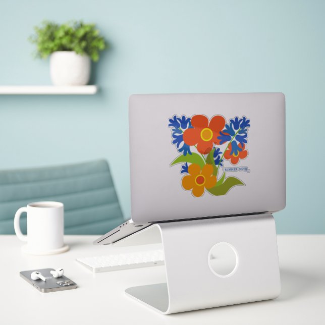 Adesivo Belo design floral de verão (Laptop na mesa)