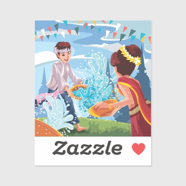 Adesivo Belo Festival Songkran Jogando Água (Folha)