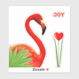 Adesivo Belo Flamingo com Folhas de Palmeira & Coração