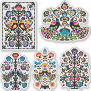 Adesivo Belo folclore polonês Wycinanki conjunto de 5