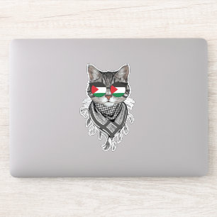 Adesivo Belo Gato Bandeira da Palestina Óculos Lenço Keffi