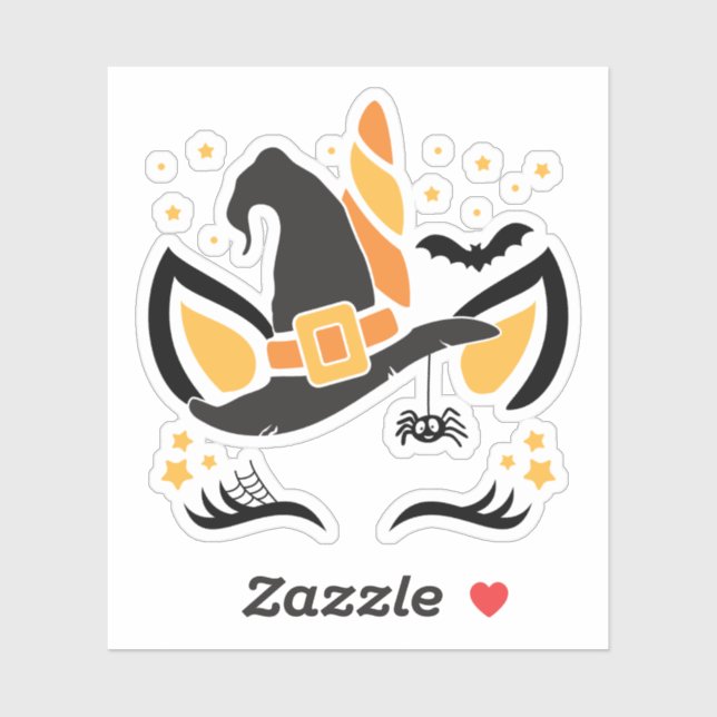 Adesivo Belo Halloween Unicorn Bruxa de Chapéu (Folha)