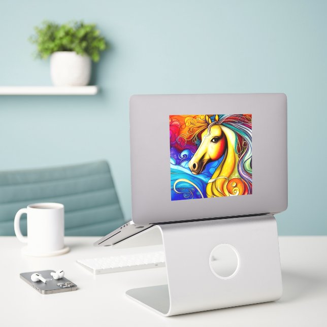 Adesivo Belo Rainbow Horse Retrato Vinil Decal (Laptop na mesa)