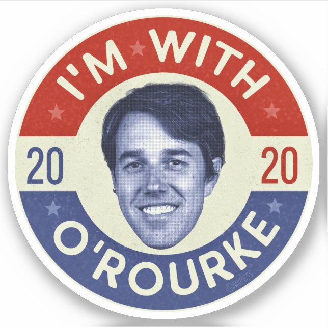 Adesivo Beto O'Rourke Presidente 2020 Foto Retro Democrata (Frente)