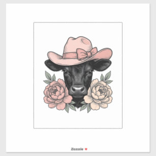 Adesivo Bezerro de Cowgirl Rosa com Peônias Vetor Vintage_