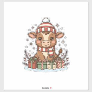 Adesivo Bezerro de Natal Fofo Com Presentes Vetor Vintage_