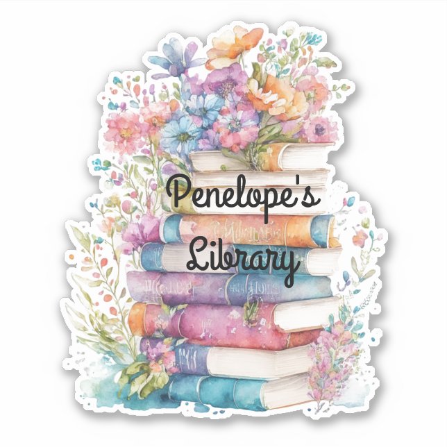 Adesivo Biblioteca de Livros Florais — Vinheta Vinil de Co (Frente)