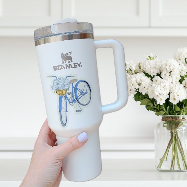 Adesivo Bicicleta Azul com vinil Hydrangeas (blue bicycle sticker with hydrangeas Hamptons)