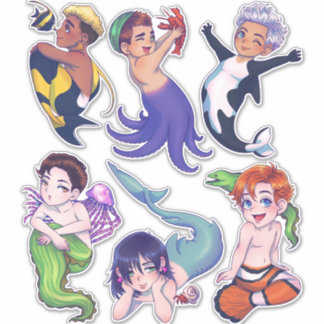 Adesivo BIG CHIBI Merman Mermaid Sea Creatures Stickers