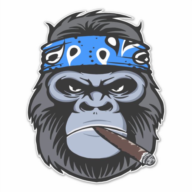 Adesivo Biker gorilla macaco fumante arte animal (Frente)