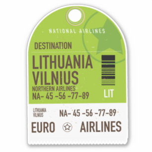 Adesivo bilhete de viagem de avião da Lituânia Vilnius
