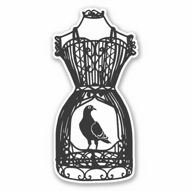Adesivo Bird Cage Mannequin Dress de Arte Silhueta (Frente)