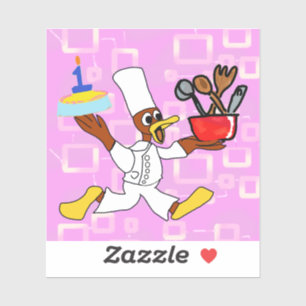 Adesivo Birthday Chef Ducky Kazoo Pink Geométrico