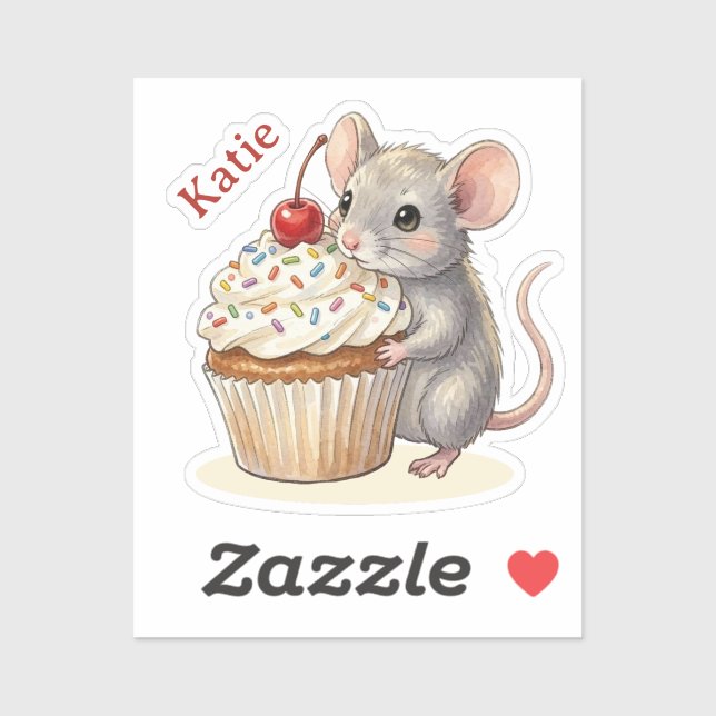Adesivo Birthday Mouse with Cupcake | Personalized  (Folha)