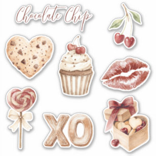 Adesivo Biscoito Coração com Chocolate XO Cupcake Cerejas