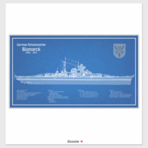 Adesivo Bismarck - Planos de Impressão Blueprint do Batalh