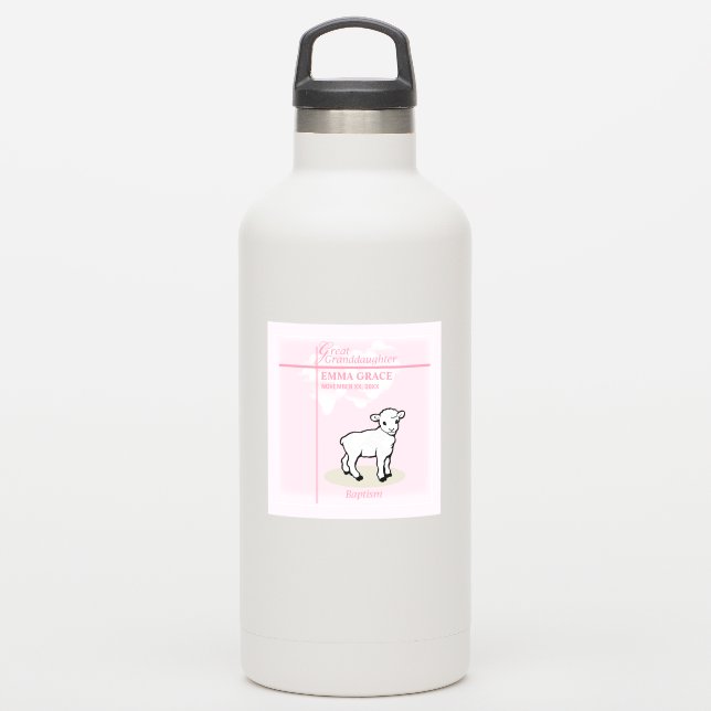 Adesivo Bisneta Batismo Rosa Menina Cordeiro (Garrafa d'água)