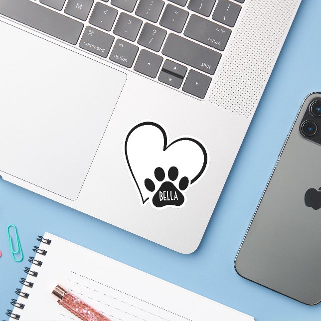 Adesivo Black and White Heart Paw Print (Notebook com iPhone)