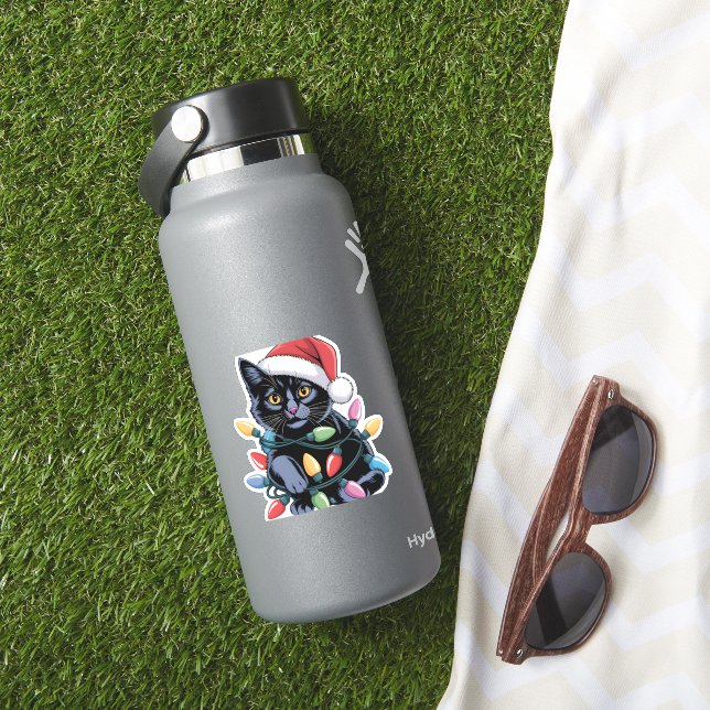 Adesivo Black Cat Natal Luz Engraçada Gato (HydroFlask Insitu)