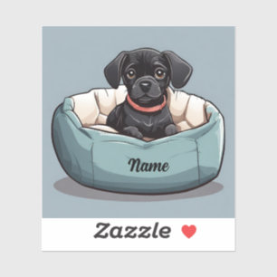 Adesivo Black Dachshund Sentado na Cama Nome Personalizado