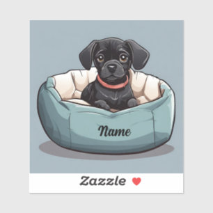 Adesivo Black Dachshund Sentado na Cama Nome Personalizado