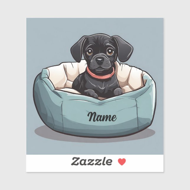Adesivo Black Dachshund Sentado na Cama Nome Personalizado (Folha)