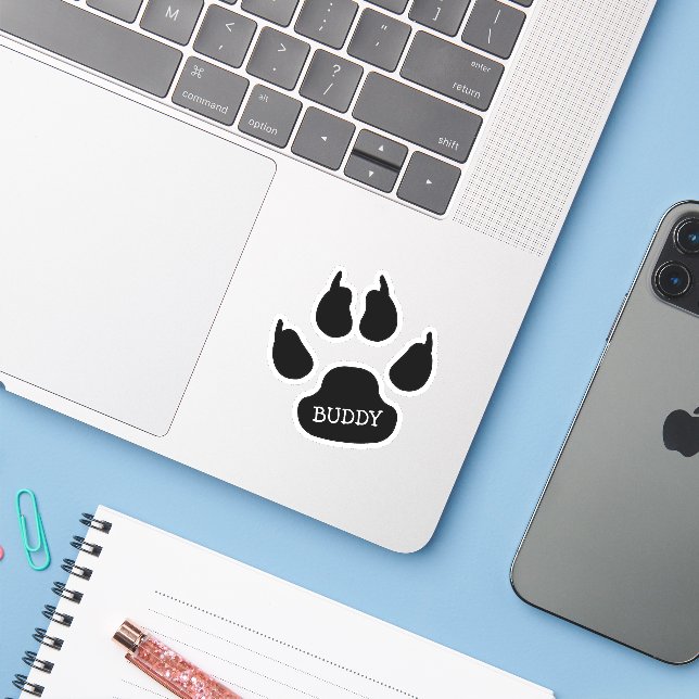 Adesivo Black Dog Paw Print With Name (Notebook com iPhone)