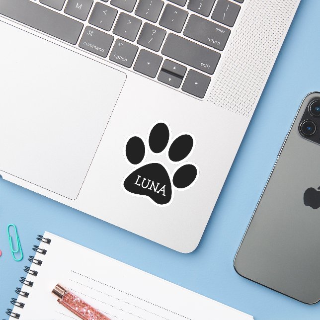 Adesivo Black Dog Paw Print With Name (Notebook com iPhone)