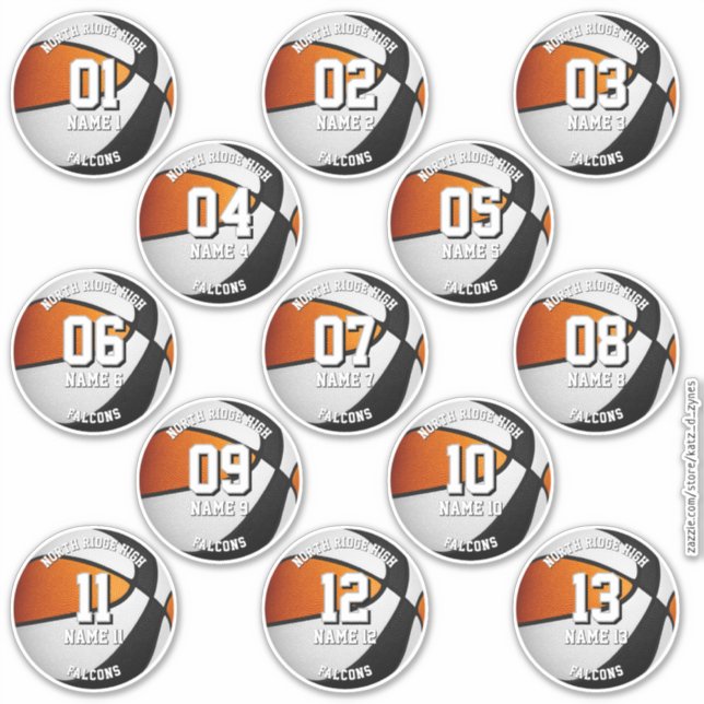 Adesivo black orange basketball team stickers 13 athletes (Frente)