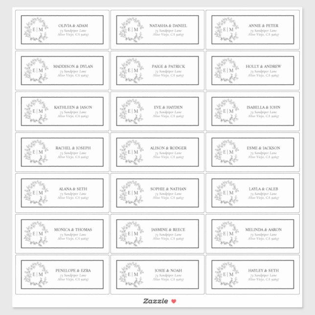 Adesivo Black & White Leaft Crest Monograma Endereço Convi (Folha)