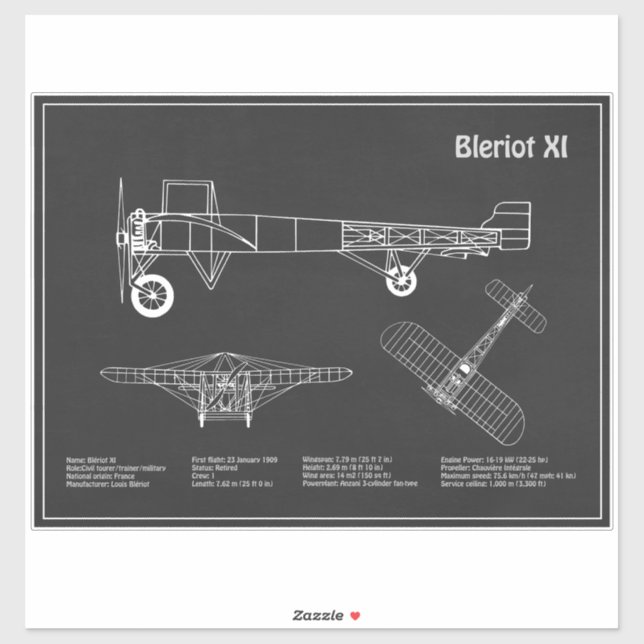 Adesivo Bleriot XI - Plano de desenho do avião PD (Folha)