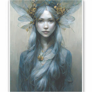 Adesivo Blue Dourado Fairy Fantasy Art Sticker