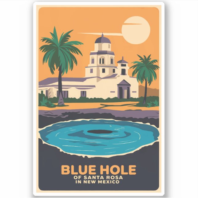 Adesivo Blue Hole New Mexico Viagem Art Vintage (Frente)